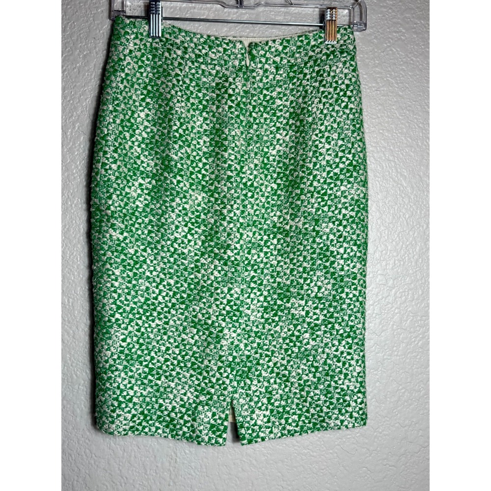 J.Crew No. 2 Pencil Skirt Womens 00 Green Cotton Tweed Back Zip Slit Office Wear - Picture 5 of 8